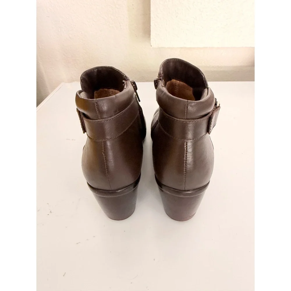 Naturalizer Emilia Brown Leather Ankle Boots Block Heel Side Zip Womens 9.5 M
